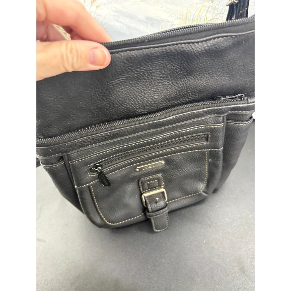 MultiSac Black Pebbled Crossbody Bag Multi Pocket Shoulder Purse Adjustable - Picture 3 of 10
